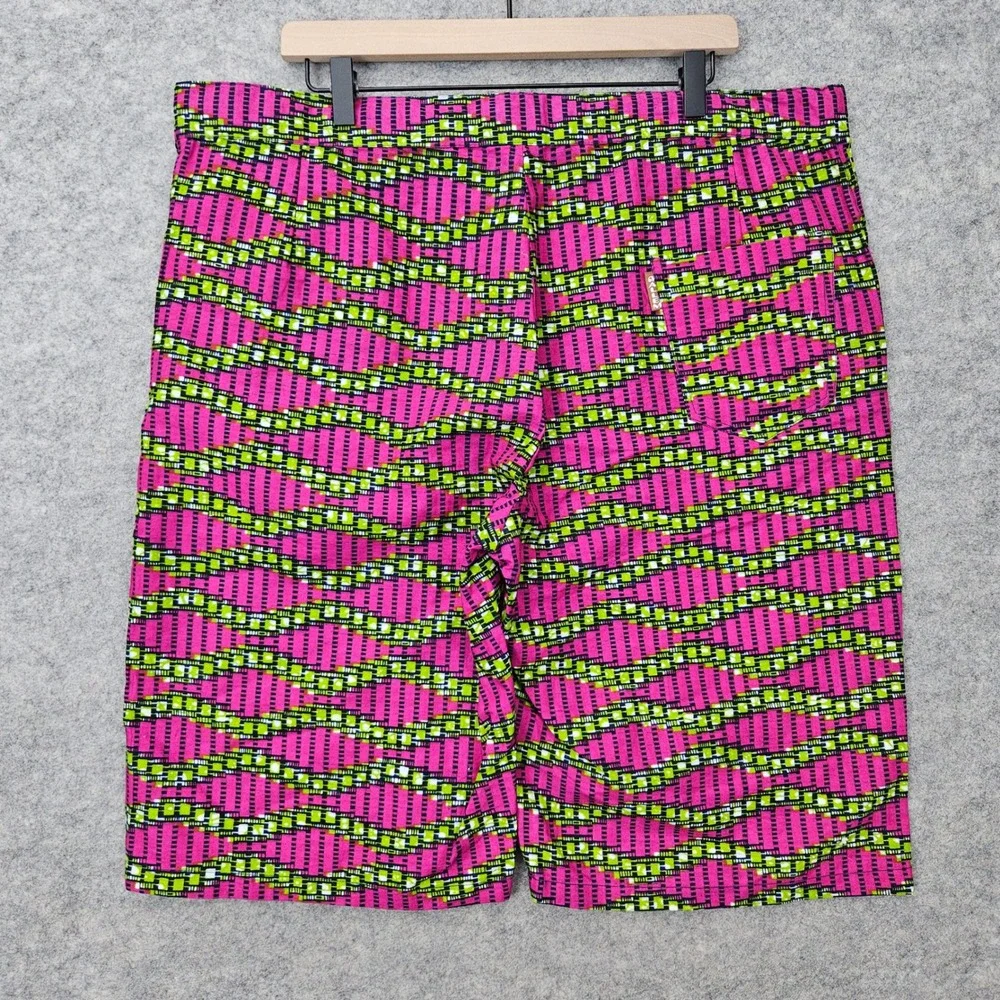 NEW Nallem Shorts Men's XL Pink Green Geometric Ankara Print African Fashion NWT